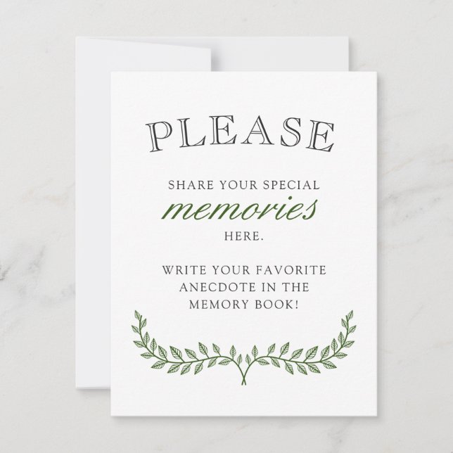 Green Wreath Sympathy Share Memories Thank You Card (Front)