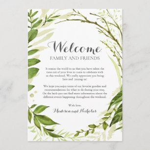 Green Wreath Wedding Hotel Welcome Cards, Rustic Programme