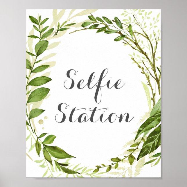 Green Wreath Wedding Selfie Station Sign (Front)