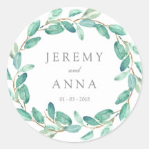 Green wreath wedding sticker - leaves