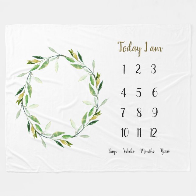 Green wreathe Baby 1st year Milestone   Fleece Blanket (Front (Horizontal))
