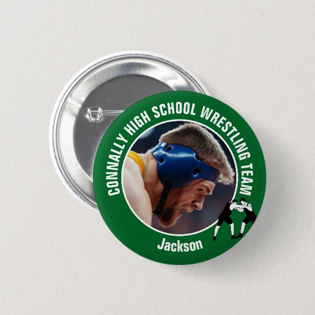 Green Wrestling Team Photo High School Wrestler 6 Cm Round Badge (Front & Back)