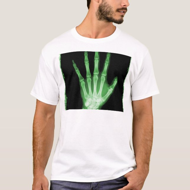 Green X-ray Skeleton Hand T-Shirt (Front)