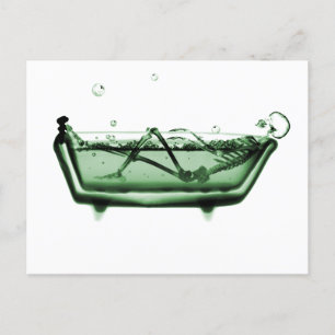 Green X-Ray Vision Skeleton in Bath Tub Postcard