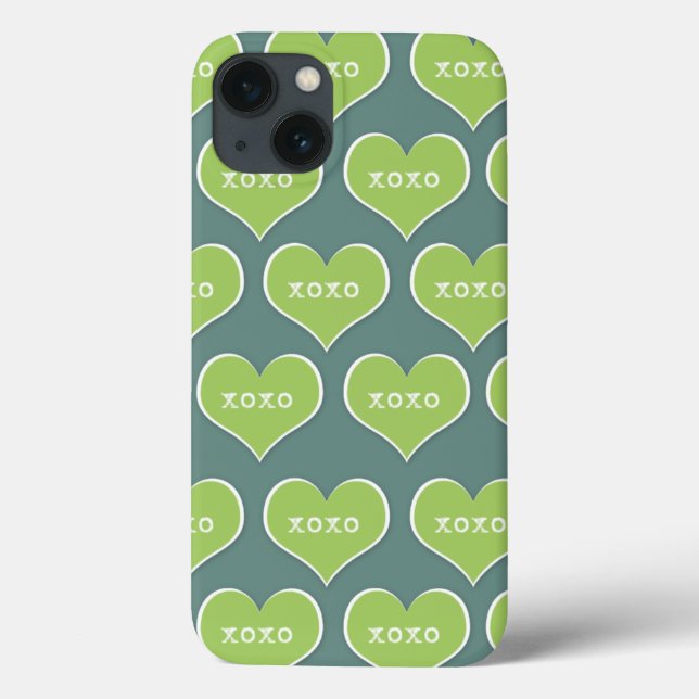 Green XOXO Hearts Customisable Background Colour Case-Mate iPhone Case (Back)