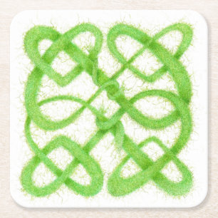 Green Yarn Celtic Knot Square Paper Coaster