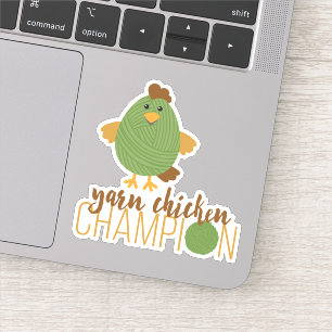 Green Yarn Chicken Champion Custom-Cut Stickers