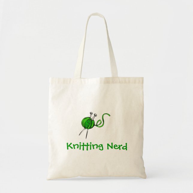 green yarn knitting needles, Knitting Nerd Tote Bag (Front)