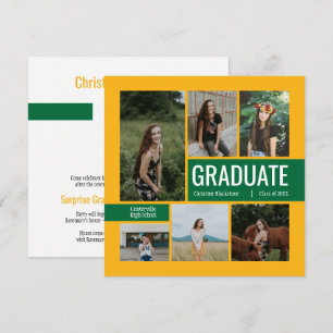 Green & Yellow 6 Photo Graduation Invitation