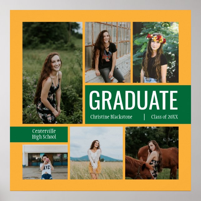 Green & Yellow 6 Photo Graduation Poster (Front)