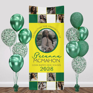 Green & Yellow 9 Photo Collage Graduation Vinyl Banner