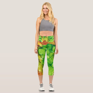 Green & Yellow Abstract Capri Leggings