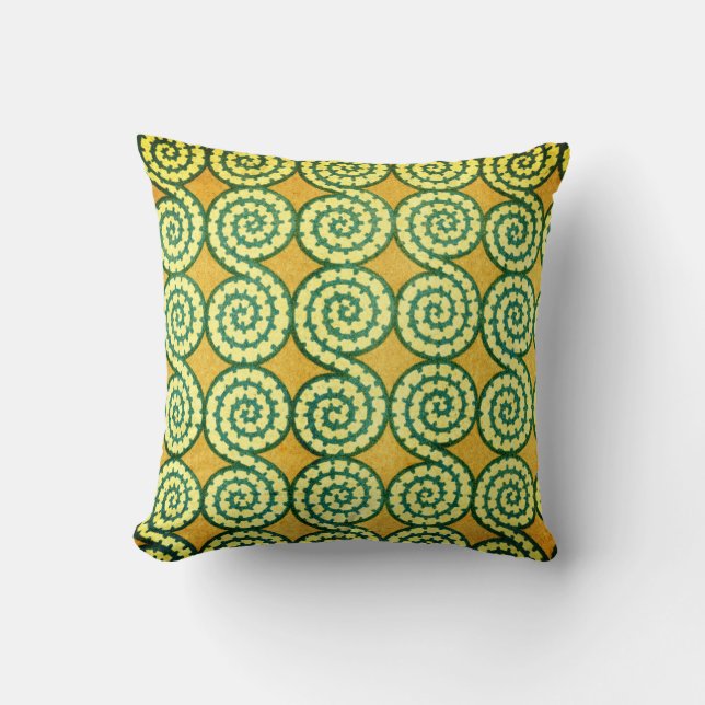 Green & Yellow Abstract Swirls Cushion (Front)