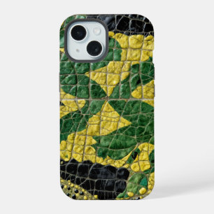 Green Yellow Alligator Crocodile Dragon Leather iPhone 15 Case
