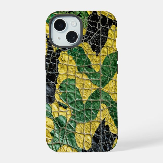 Green Yellow Alligator Crocodile Dragon Leather iPhone 15 Case (Back)