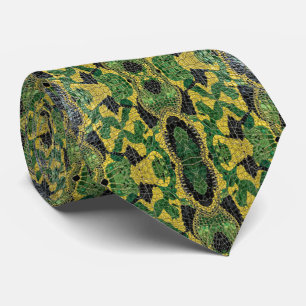 Green Yellow Alligator Crocodile Dragon Leather Tie