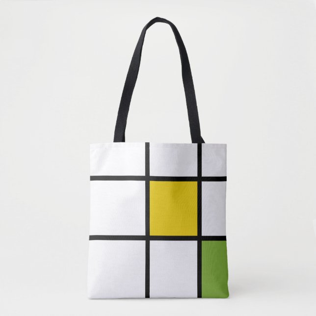 Green Yellow and Black Mondrian Style Tote Bag (Front)