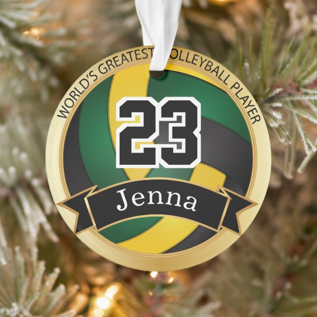 Green, Yellow and Black Volleyball | DIY Text Ornament (Tree)