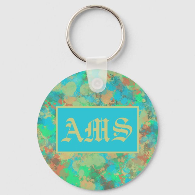 Green, yellow and blue drops abstract key ring (Front)