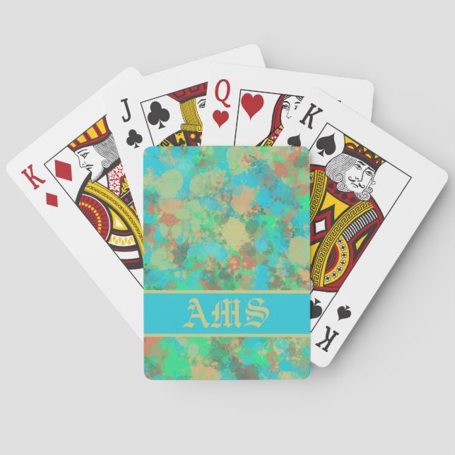 Green, yellow and blue drops abstract playing cards (Back)