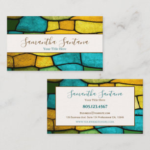 Green, Yellow, and Blue Mosaic Tile Business Card