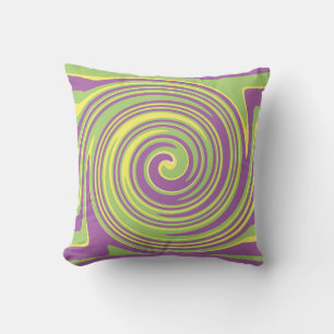Green yellow and purple twirl pattern cushion