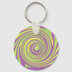 Green yellow and purple twirl pattern key ring