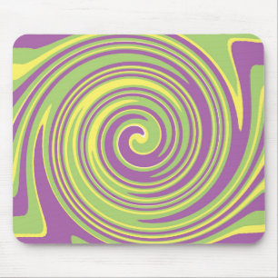 Green yellow and purple twirl pattern mouse mat