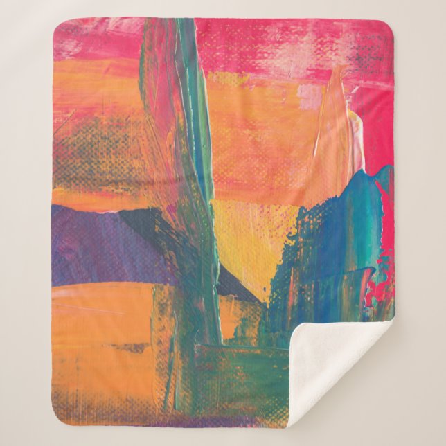 Green, yellow, and red abstract painting sherpa blanket (Front)