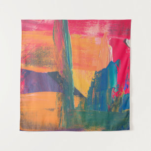 Green, yellow, and red abstract painting tapestry