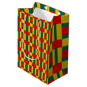 Green Yellow And Red Colour Block Print Medium Gift Bag