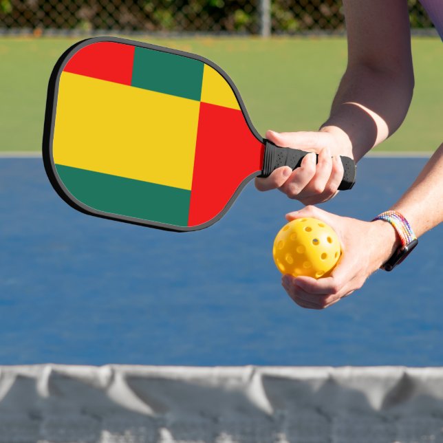 Green Yellow And Red Colour Block Print Pickleball Paddle (Insitu)