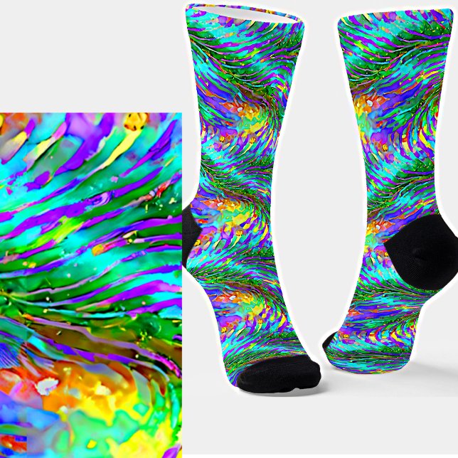 Green Yellow Aqua Swirls Socks (Creator Uploaded)