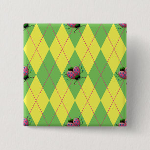 Green & Yellow Argyle Ladybug 15 Cm Square Badge