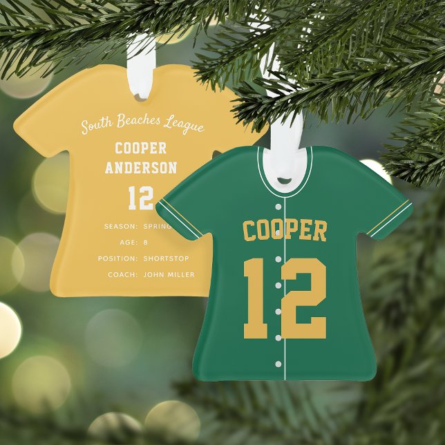 Green & Yellow Baseball Jersey Player Stats Ornament (Creator Uploaded)