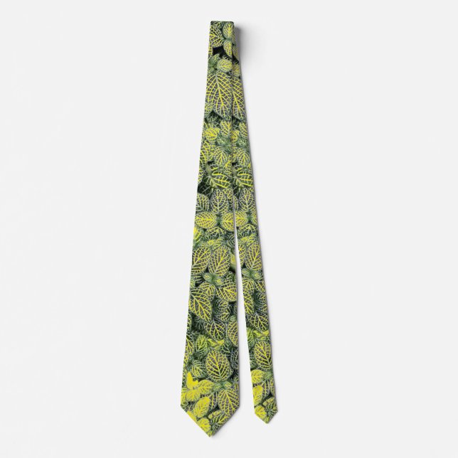 GREEN YELLOW BLACK NATURAL LEAVES MODERN NECK TIE (Front)