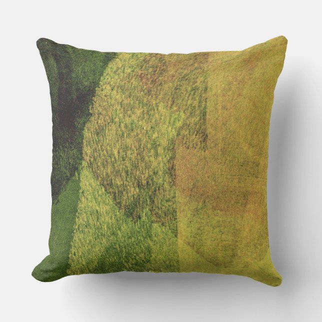 Green yellow black nature forest abstract painting cushion (Front)