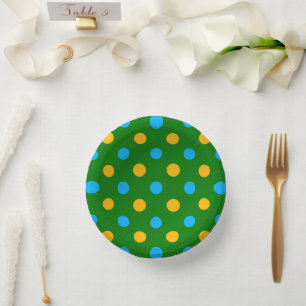 Green Yellow Black Polka Dots Design Paper Plate
