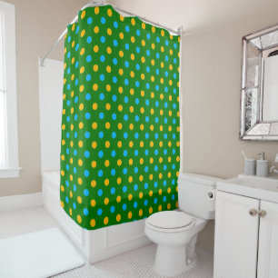 Green Yellow Black Polka Dots Design Shower Curtain