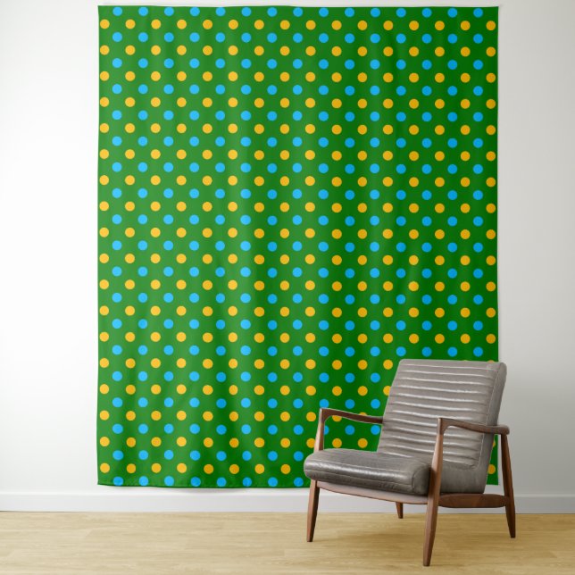 Green Yellow Black Polka Dots Design  Tapestry (In Situ)