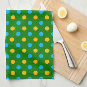 Green Yellow Black Polka Dots Design  Tea Towel