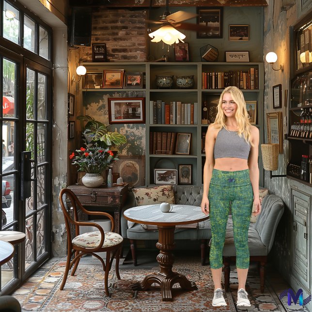 Green & Yellow Blending: Personalise Logo & Text Capri Leggings (Creator Uploaded)