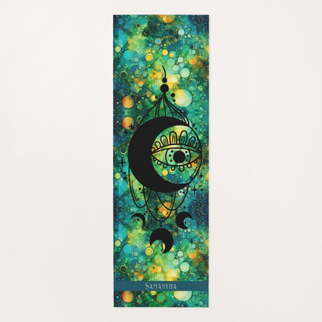 Green Yellow Blue Dreamcatcher Eye Name Bohemian Yoga Mat (Front)