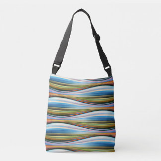 green yellow blue orange waves pattern on totebag crossbody bag