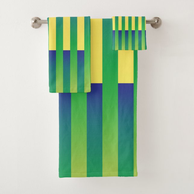 Green Yellow Blue Striped Pattern Bath Towel Set (Insitu)