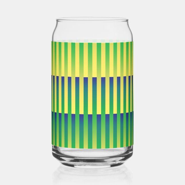 Green Yellow Blue Striped Pattern Can Glass (Front)