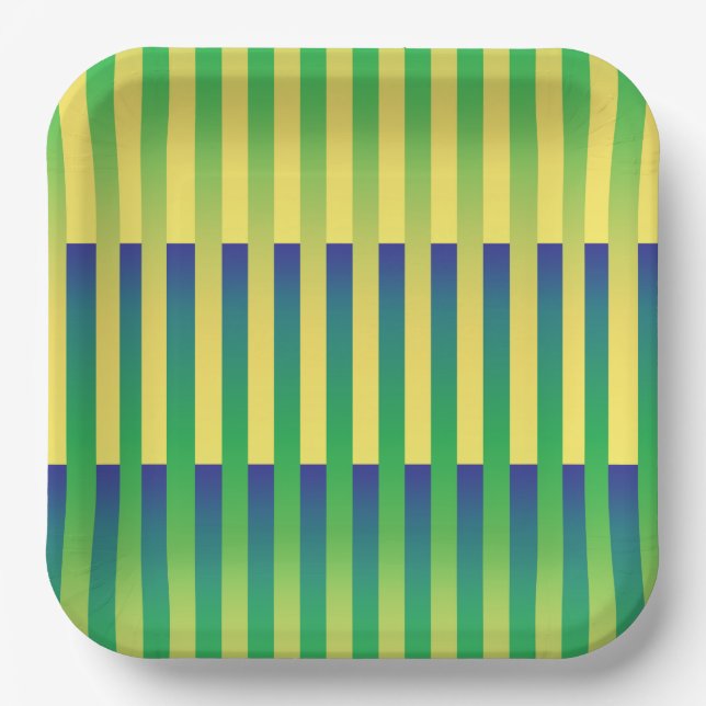 Green Yellow Blue Striped Pattern Paper Plate (Front)