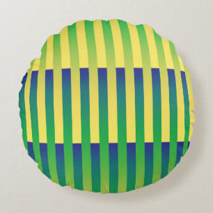 Green Yellow Blue Striped Pattern Round Cushion