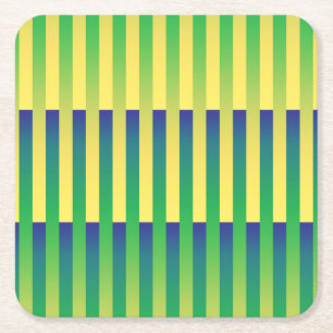 Green Yellow Blue Striped Pattern Square Paper Coaster