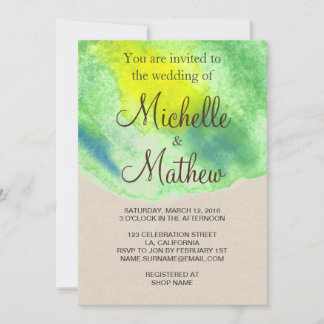 Green Yellow Blue Watercolor Wedding Invitation